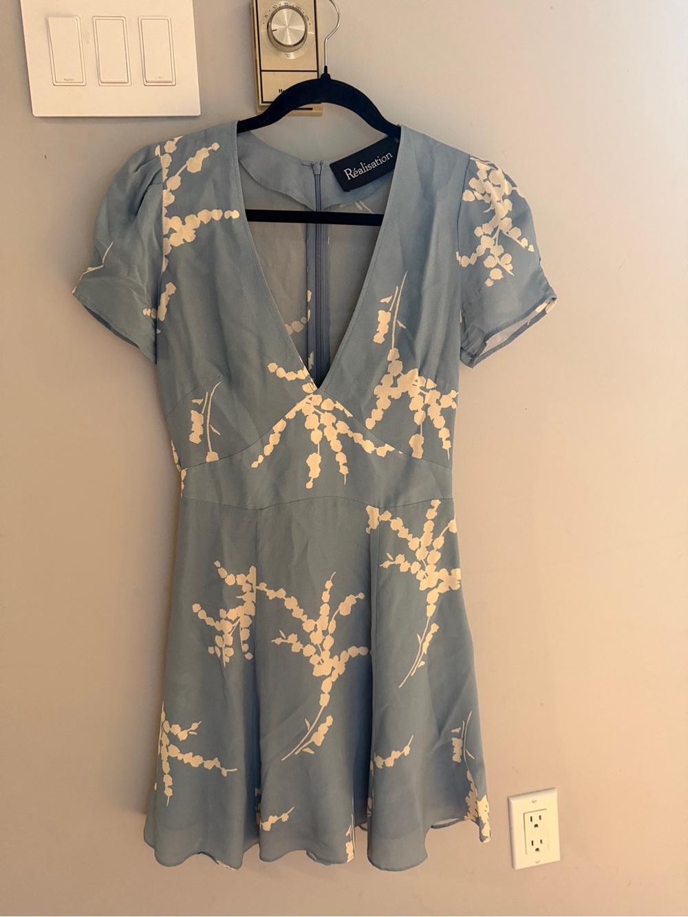 Realisation Light Blue Floral V-Neck Mini Dress